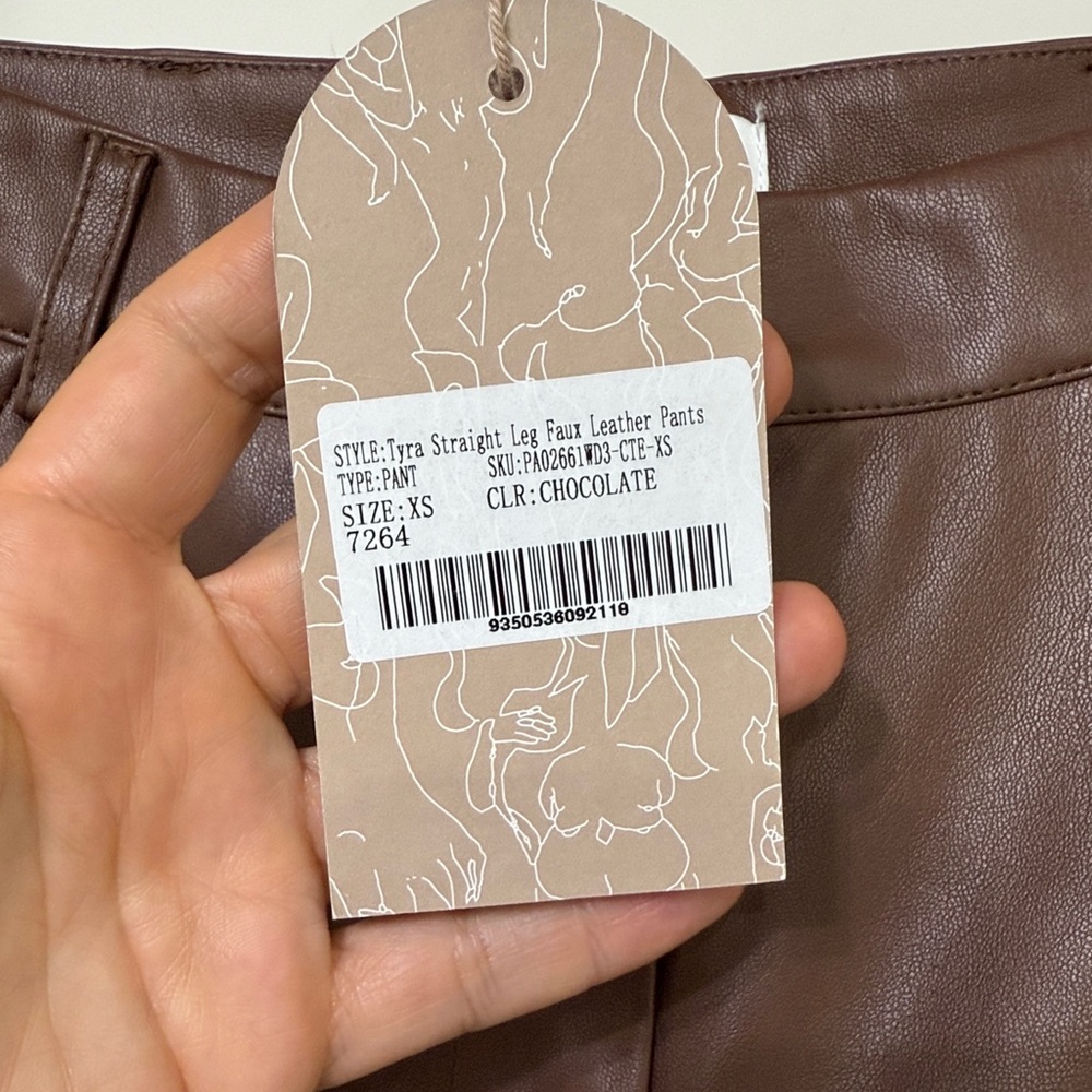 Meshki Chocolate Brown Flare Faux Leather Pants - Picture 6 of 7